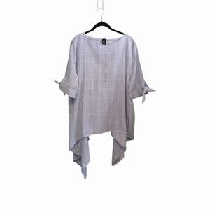 Ravel Blue and White Windowpane Short Sleeve Top NWT sz Large